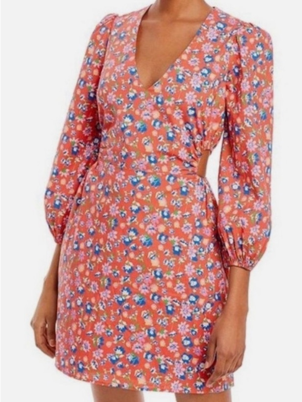 Wayf Coral Floral Mini Dress